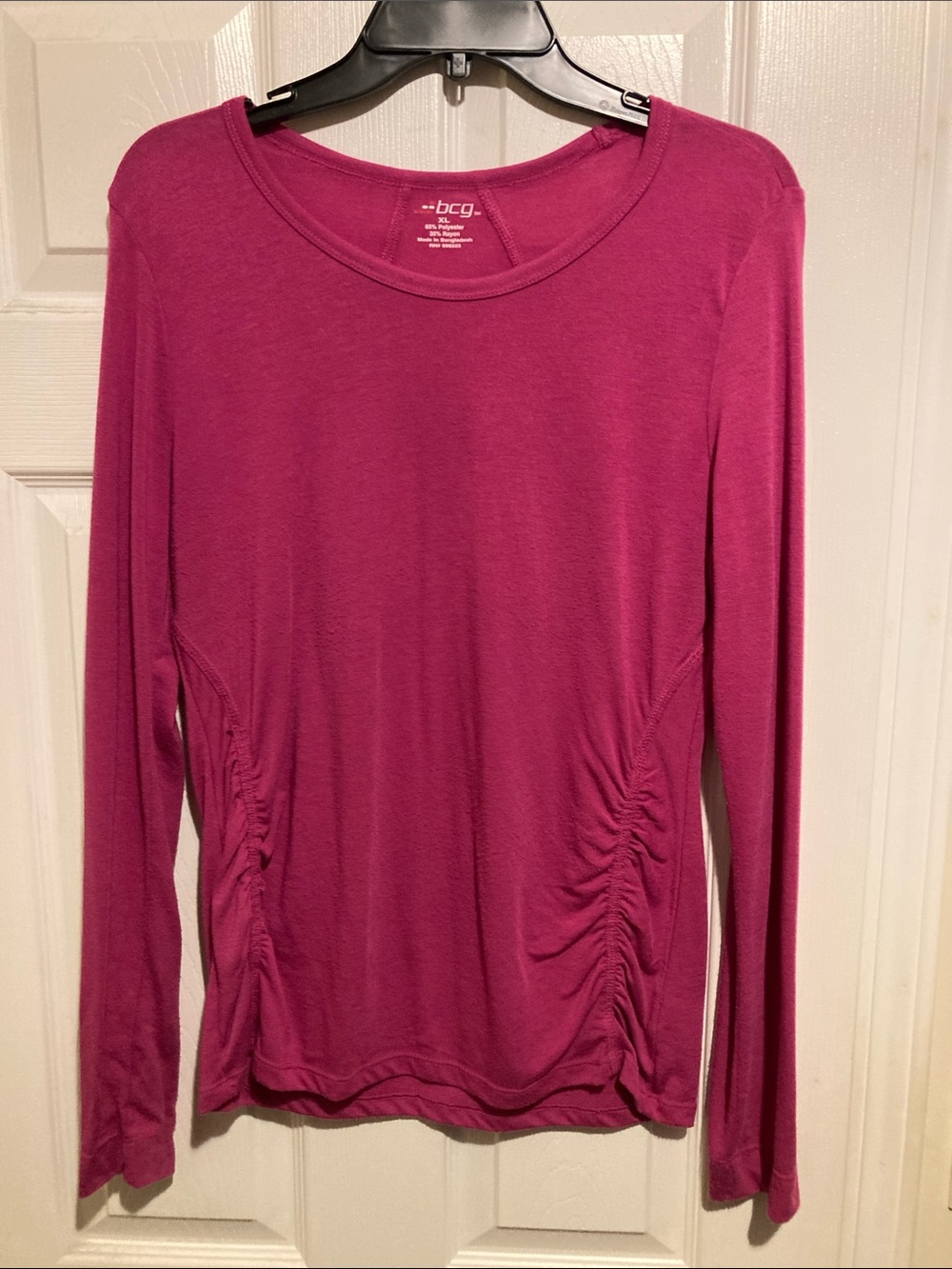 BCG Women's Long-Sleeve Ruched Side Top - Magenta